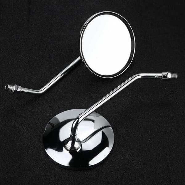 10mm Round Chrome Silver Motorcycle Rearview Mirrors - 1 Pair Left and Right