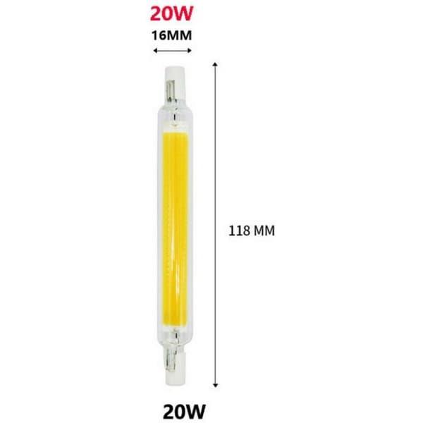 R7S LED-lampe COB-glasversion Dobbeltendet krydslampe - 118mm, 1 stk.