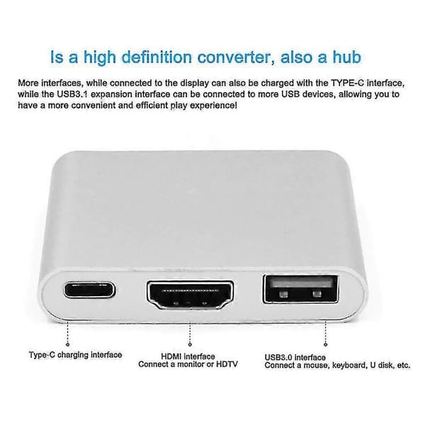 Typ-c till USB-c 4K HDMI USB 3.0 3-i-1 Hubadapterkabel för Apple Mac [DB]