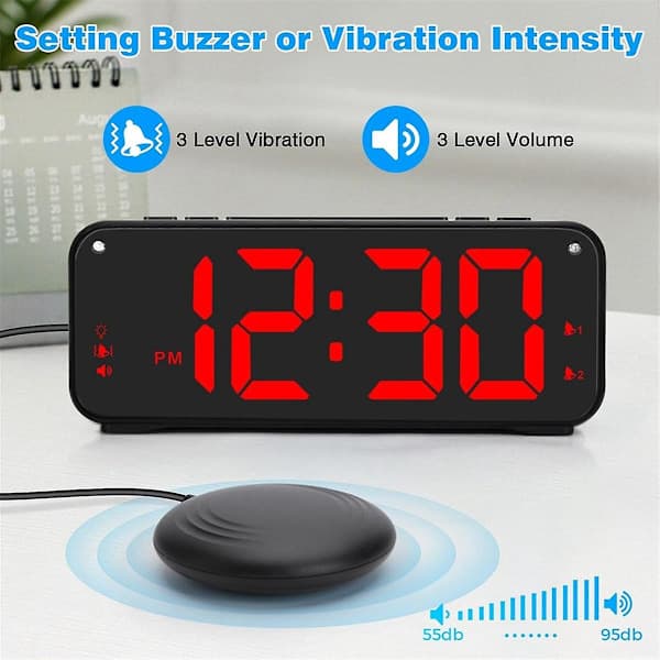 Extra Loud Alarm Clock with Bed Shaker for Deep Sleepers, 6.5\" Display