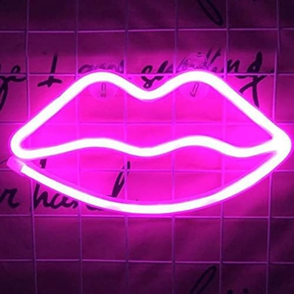 Neonlys LED, Pink Lips, USB/Batteridrevet Neonlys, Neonvæg Natlys, Bryllup, Studio, Fest, Bar, Jul, Fødselsdag