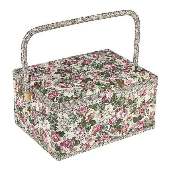 Fabric Printed Sewing Basket Craft Box Household Storage Organizer with Handle