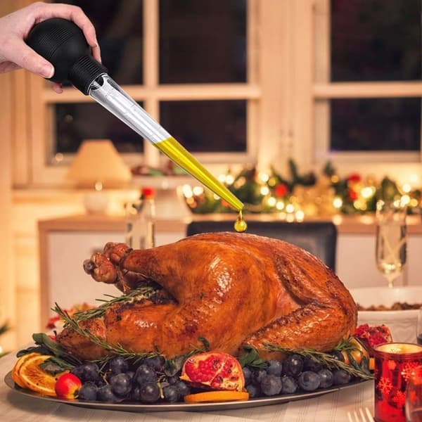 Turkey Baster Set with Chicken Cleaning Brush BBQ Kitchen Pipette Cooking Utensil with Scale