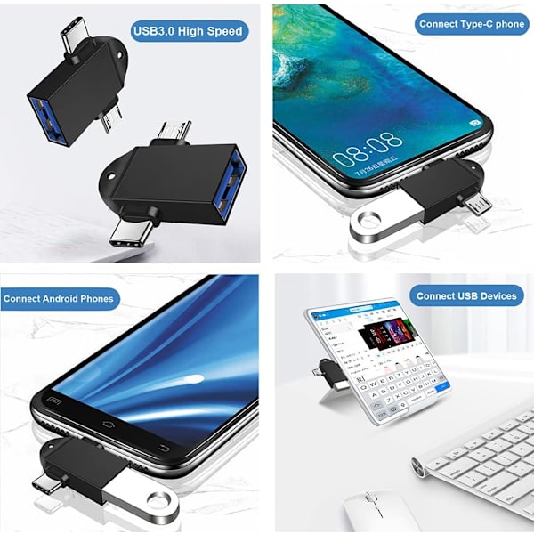 2-i-1 Micro USB/USB-C til USB 3.0-adapter med snor (2-pakning)