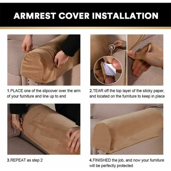 Thick Velvet Armrest Covers for Chairs and Sofas, Armchair Covers, Sofa Covers, Non-Slip Sofa Armrest Covers (Camel)