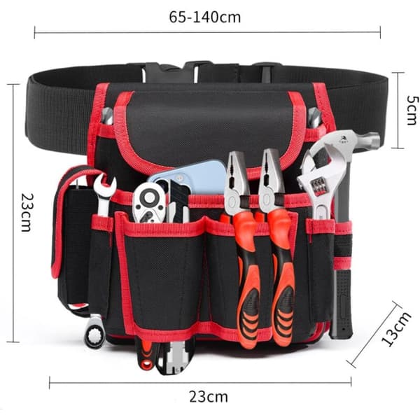 Professional Tool Bag, Adjustable Tool Holder Belt Pouch, Tool Pouch, Electrician Tool Belt, Tool Belt for Carpenters (Red)