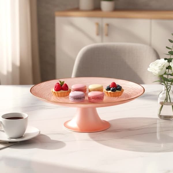 Glasfat, Rosa, 21 cm, Förhöjd Piedestal