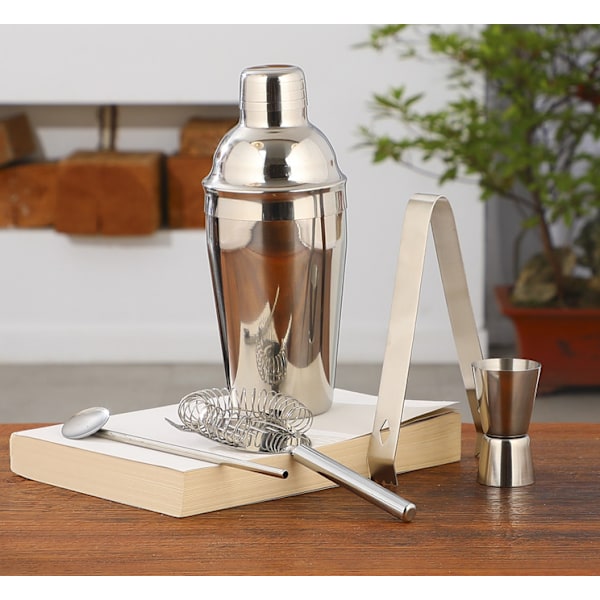 5-delt cocktailsæt, barsæt, cocktailshaker 350/550/750 ml tilgængelig - rustfrit stål sølv 350ML Set