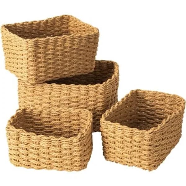 TS-Woven Wicker Storage Baskets, Set of 4 Braided Wicker Baskets, Stackable Storage Baskets (Brown)