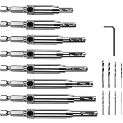 Self-Centering Hinge Drill Bit Set, 16 Pcs, Hole Drilling Tool for Woodworking, Adjustable Door and Window Drills