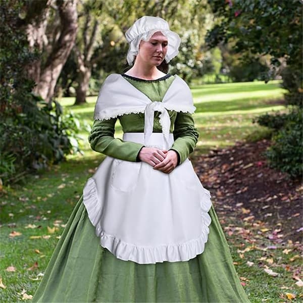 Kostym Kvinnor Set Vit Mob Cap Bonnet Sjal Midjeförkläde Pilgrim Kostymtillbehör Flicka 3 delar