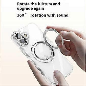 Compatible iPhone 16 Case Compatible with MagSafe Gear Fulcrum Stand Electroplating Lens Frame PC + TPU Phone Case (Gold)