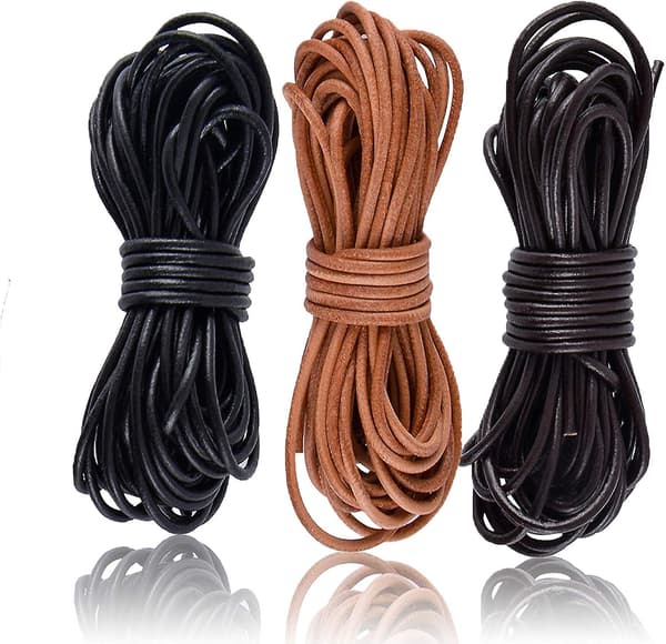 3 Rolls Round Cowhide Leather Cord for Jewelry Making