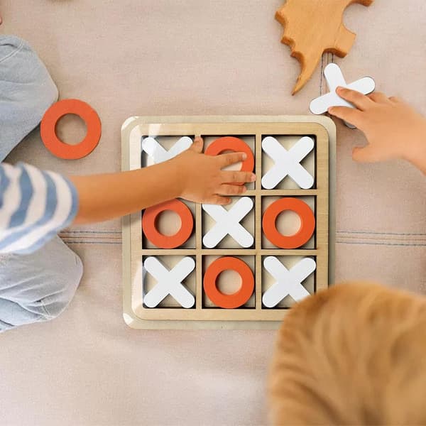 Tic-Tac-Toe Træbrætspil X O Blokke Mini Bordplade Rustik Træ