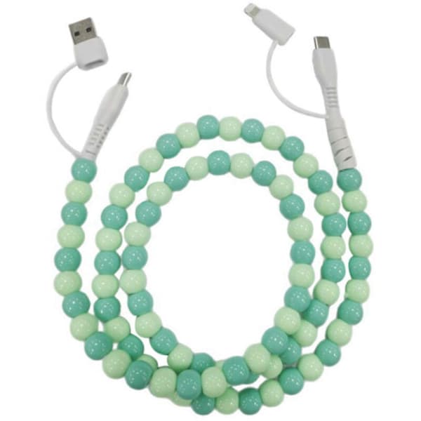 4-i-1 Perlemorskimrende Ladekabel - USB-C til Lightning PD Hurtigladekabel for iPhone 17/16/15 og Android Samsung S25 Grønn