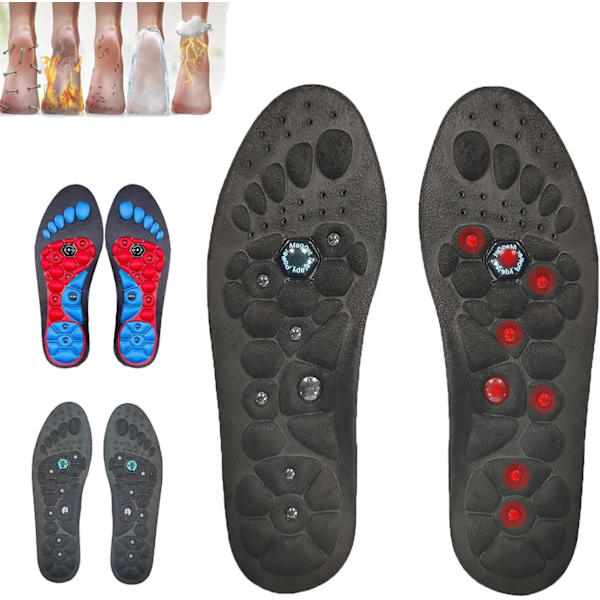 1 par magnetiska Acusoli akupressursulor för hålfotsstöd, främjar blodcirkulationen, lindrar trötthet, ortopediska, unisex, klippbara L L black