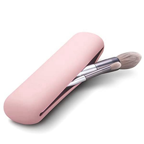 Make-up børste rejsetaske, magnetisk silikone etui til bærbare kosmetiske børster til pink