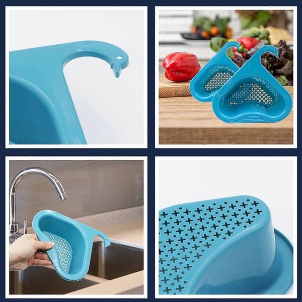 Sink Drain Basket, Triangular Sink Drain Rack Corner, Multifunctional Triangular Sink Strainer Fits All Sinks (Blue*2)
