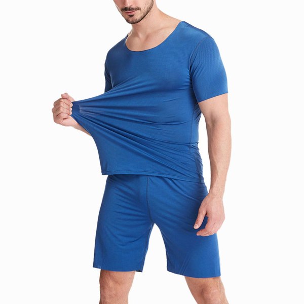 Pyjamasset för män Casual Wear Kortärmade T-shirts + Shorts Hemkläder, Färg: Blå, Storlek: 3XL