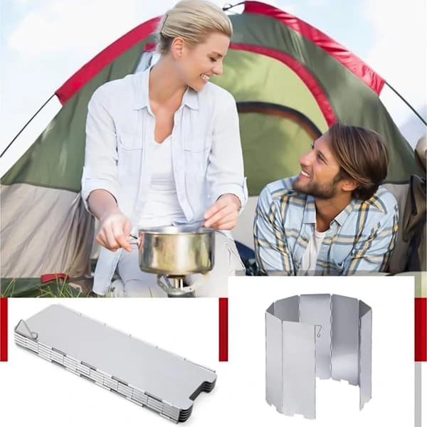 Vikbart vindskydd för campingkök - 10 delar - Vikbart aluminiumvindskydd för gaskök, grill, picknick - Med förvaringsväska