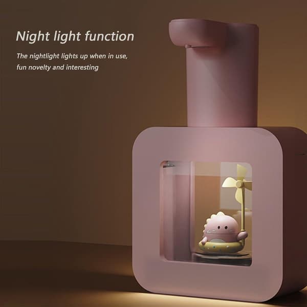 Pink Automatic Sensor Soap Dispenser - Foaming, Touchless, Warm Lighting, Cartoon Pet, Waterproof