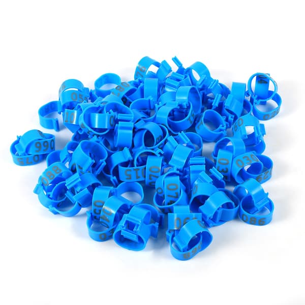 Blue Numbered Poultry Leg Bands 100pcs 16mm