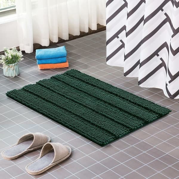 Absorberende blød chenille mikrofiber badeværelsesmåtte 50x80cm Maskinvaskbar lang & kort luv bademåtte (tealgrøn)