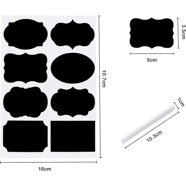 Self-adhesive Jar Labels, 64 pcs - Chalkboard Labels with Chalk Pen