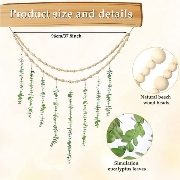Eucalyptus Boho Wall Decor Large Boho Bedroom Wall Hanging Wooden Bead Garland Artificial Eucalyptus Greenery