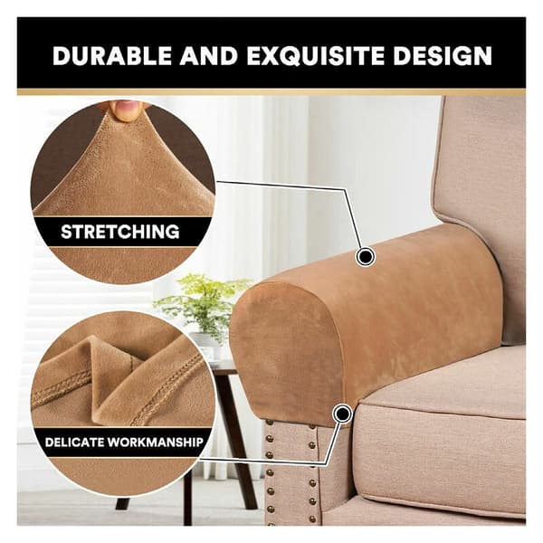 Thick Velvet Armrest Covers for Chairs and Sofas, Armchair Covers, Sofa Covers, Non-Slip Sofa Armrest Covers (Camel)