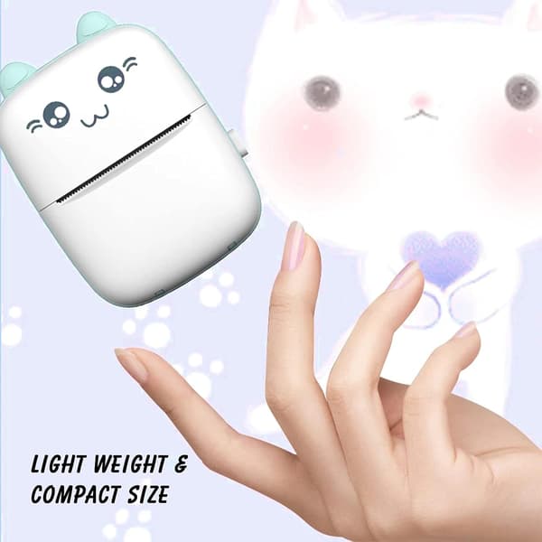 Mini Photo Printer, Thermal Label Printer with USB Portable Wireless Photo Printer with 10 Rolls Thermal Paper for Android iOS (White-Green)
