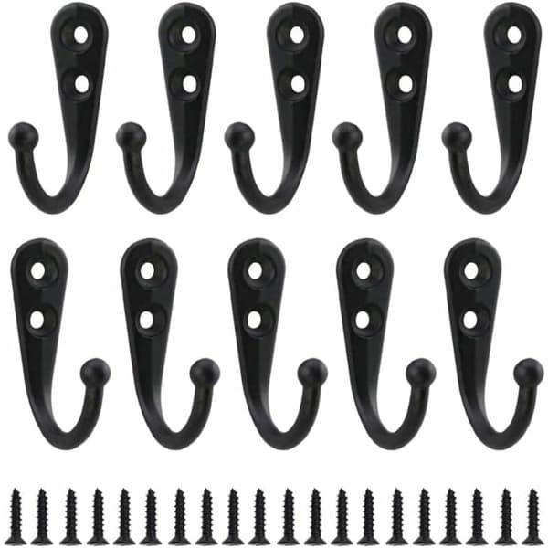 10 Pcs Black Simple Wall Hooks Black Coat Hooks Equipped with Mounting Screws