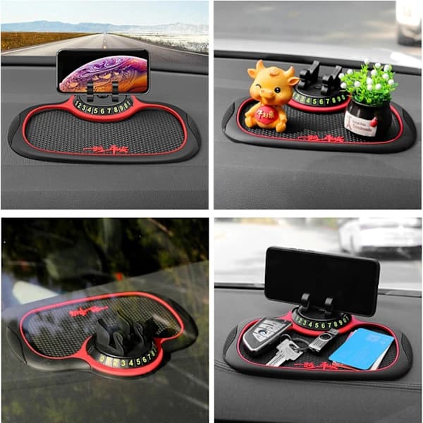 Non-slip car dashboard with phone holder and multiple storage compartments