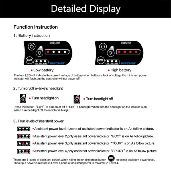 LED-displaykontakt 810 til elcykel, speedometer, tilslutning af e-cykel forlygte og LED