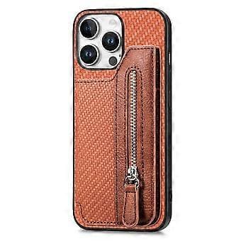 Compatible Case for iPhone 16 Pro Max Leather+PC+TPU Wallet Case with Zipper (Brown)