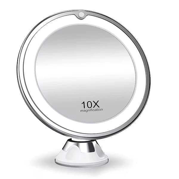 Makeup Mirror with Suction Cup, LED Light and 10x Magnification White