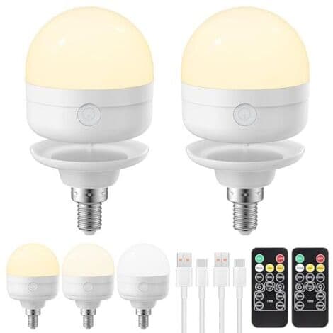 USB-C Rechargeable Light Bulb with Remote Control, 3 Colors, E14 Socket, Dimmable, Battery Powered, 6W, Timer Function, Magnetic Emergency Light