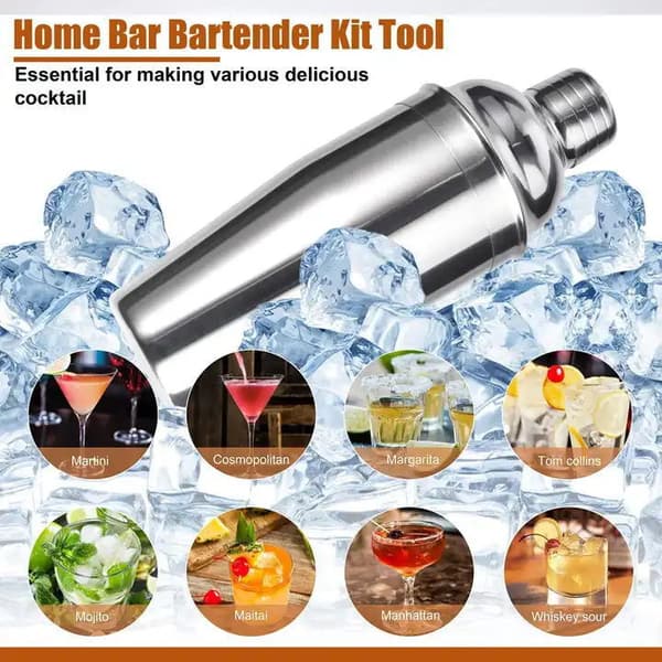 Bartender Sæt med Stilfuldt Bambusstativ, 12-Delt 740 ml Cocktail Shaker Sæt til Blandede Drinks