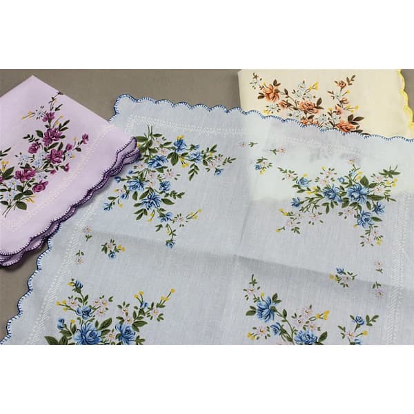 6 stk. (tilfeldig stil) – Blomstrete stofflommetørklær – Størrelse 30 cm, A