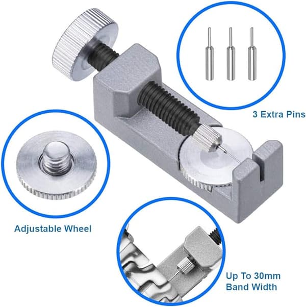 Watch Band Link Pin Removal Tool Kit, Adjustable, Compatible with Watchmakers with 3 x Extra Pins