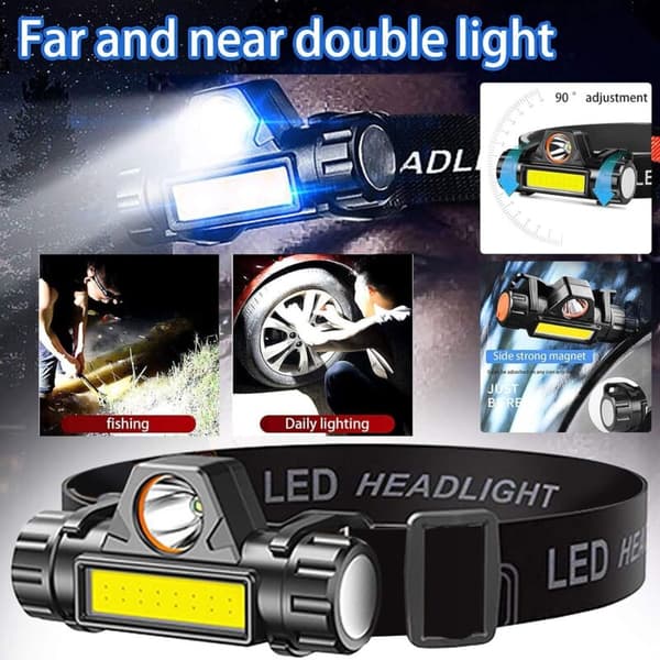 Xpe Cob dimbar hodelykt fiske hodelykt justerbart hodebånd kraftig 90W LED hodelykt med USB-lading