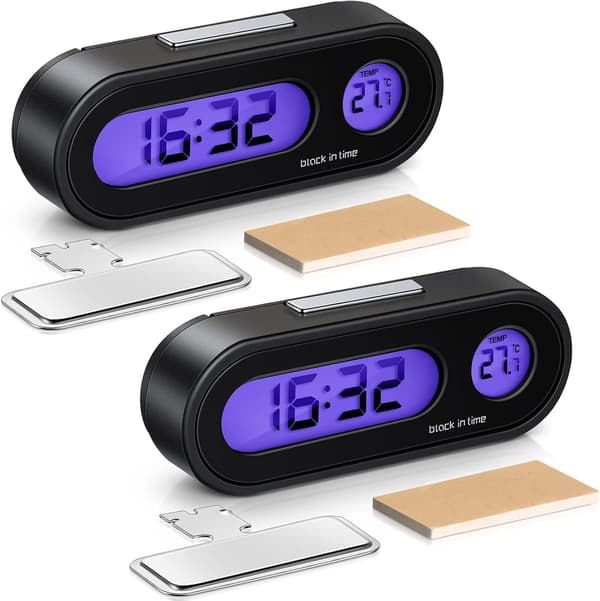 2-pack Digital Bilklocka, 2-i-1 Digital Klocka med Termometer för Bilens Instrumentbräda