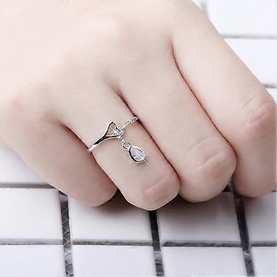 Hjerte Evighedskæde Statement Ring til Kvinder Piger 925 Sølvbelagt Imitation Dråbeformet Diamant
