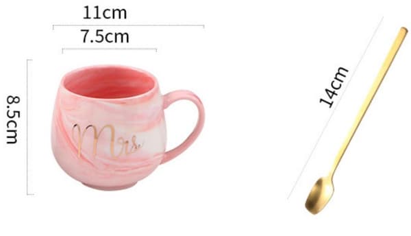 Coffee Mug Set for Couples - Wedding Gift for Newlyweds - Valentine's Day Gift - Ceramic Mugs with Marble Pattern for Couples - 300 ml