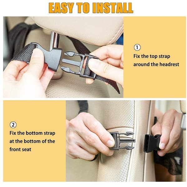 [2-pack] Car Back Seat Organizer, Backseat Kick Mat with Clear Tablet Holder (Black)