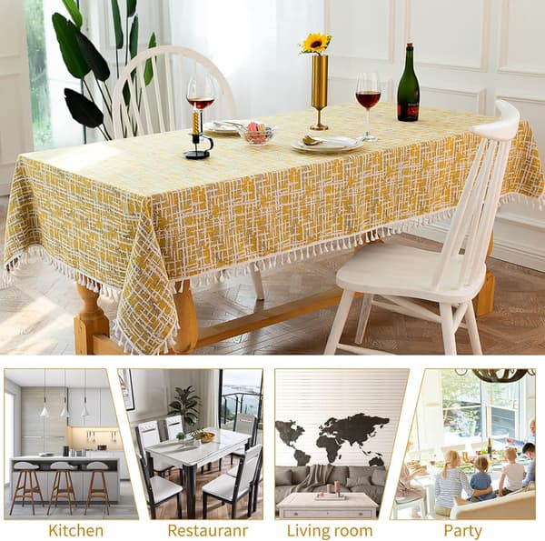 Antifouling tablecloth, cotton and linen tablecloth, washable rectangular tablecloth kitchen dining table decoration, 140x180cm yellow and white