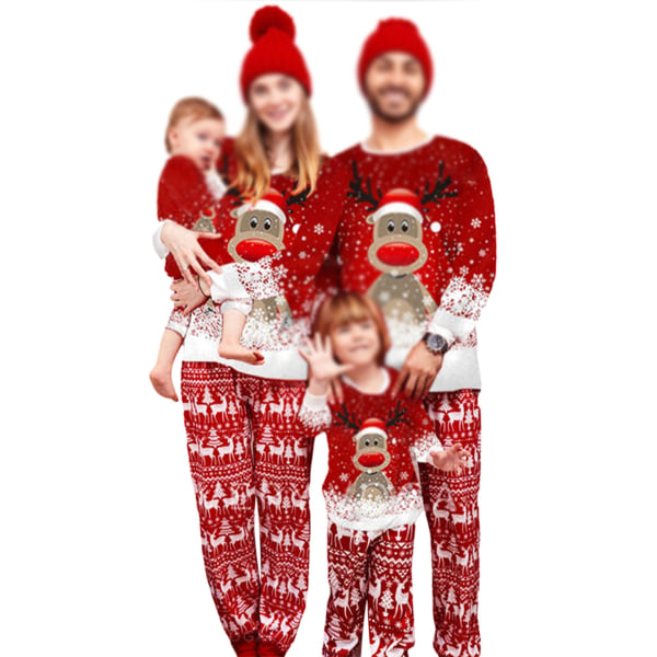Family Elastisk midja Pj Set Holiday Långärmad Sovkläder Casual Crew Neck Matchande fritidsdräkter, Färg: Röd a, Storlek: MaMa M