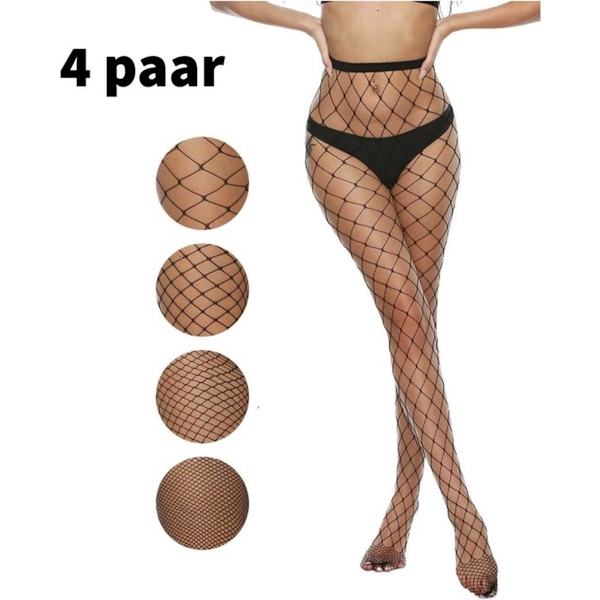 Black Fishnet Tights 4-pack Unisize - Durable Fishbone Pattern Tights