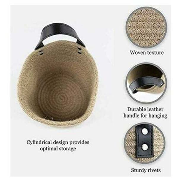 Jute Hanging Storage Basket - Woven Jute Rope Storage Baskets Wall Hanging Basket with Handle Decorative Baskets