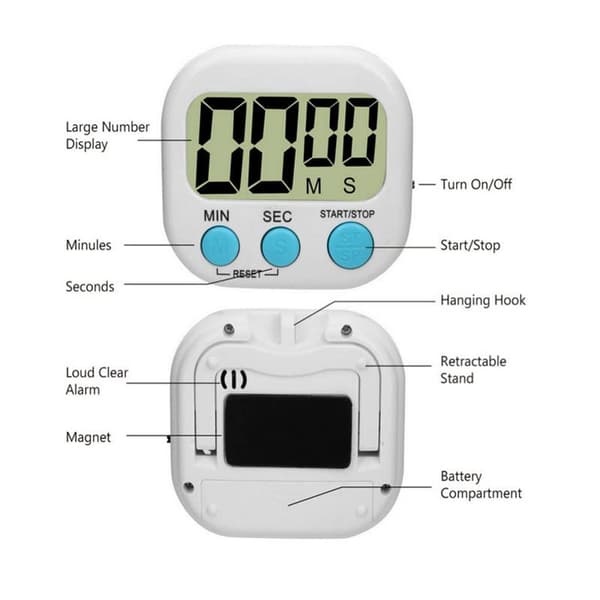 LCD Digital Kjøkken Matlaging Timer Nedtelling Høy Alarm, Baking Stativ Matlaging Timer, Liten Klasserom Læring Timer